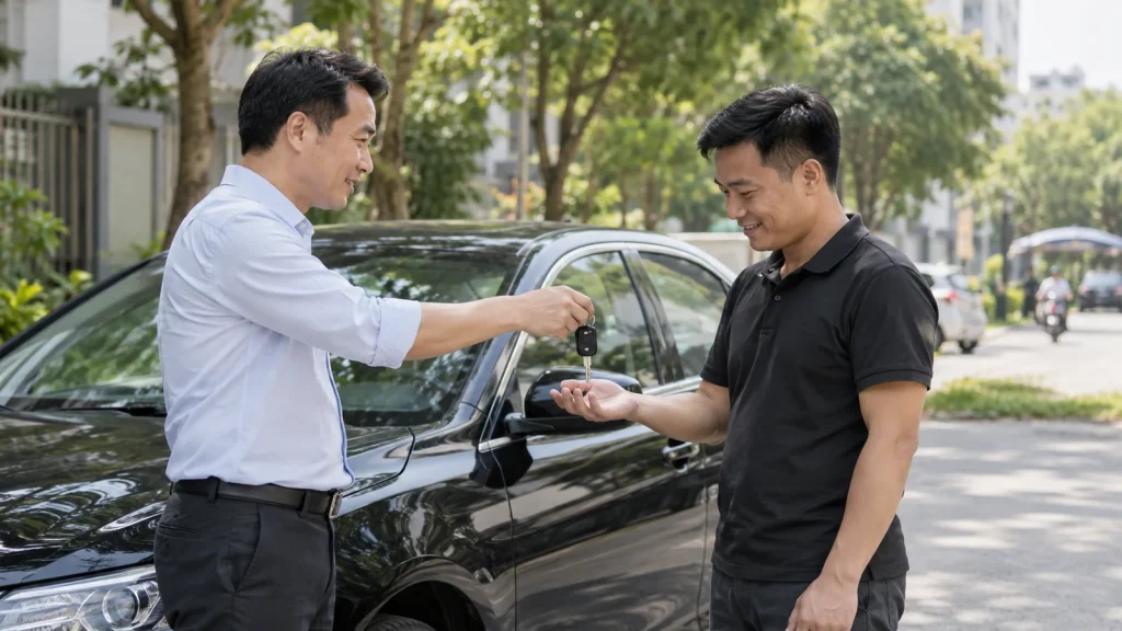 Giao nhận chìa khóa xe vào ban ngày khi đặt lái xe hộ Vinh