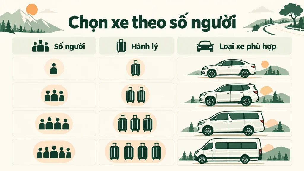 Hành khách chọn số người và loại xe trước chuyến đi liên tỉnh