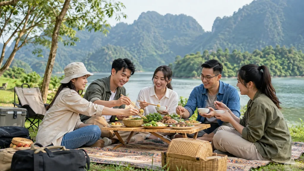 Đoàn giao lưu cùng nhau trước chuyến đi tập thể bằng xe hợp đồng