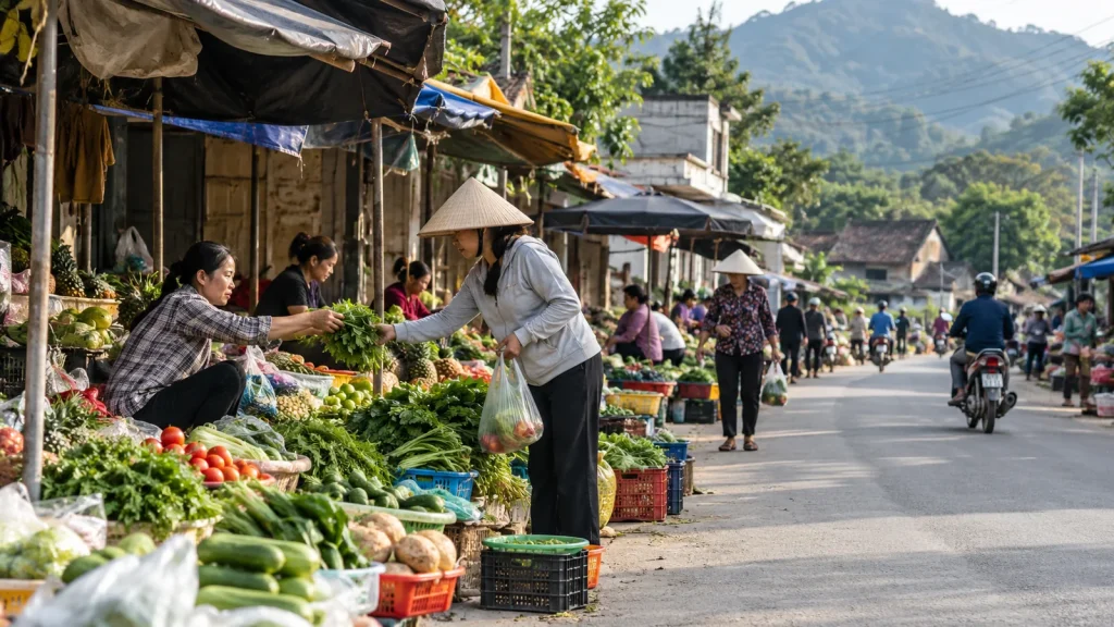 Khung cảnh chợ nhỏ ở vùng quê Nghệ An, nơi nhiều người về thăm nhà