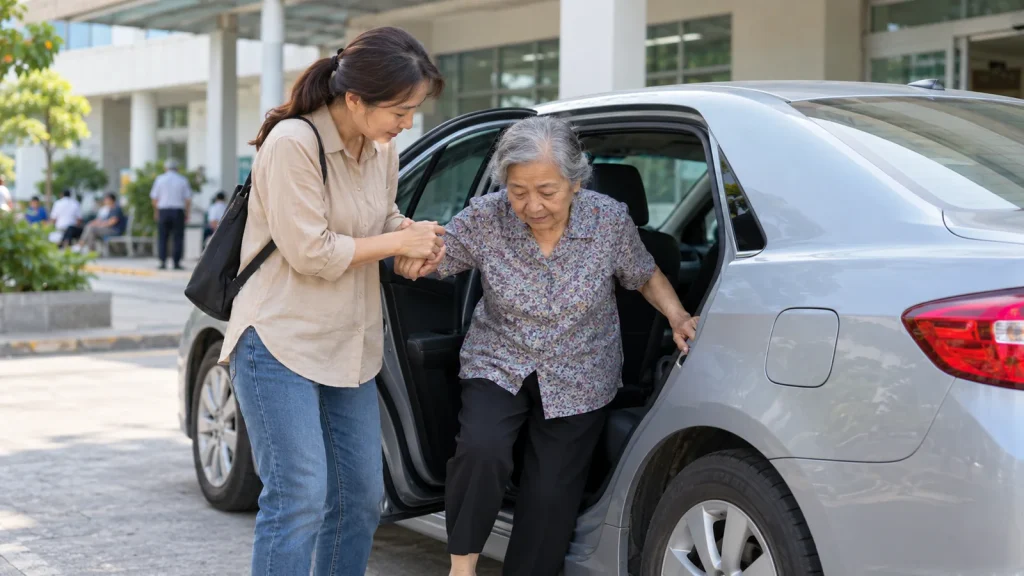 Đưa người thân đến bệnh viện bằng xe khi đi khám bệnh xa nhà