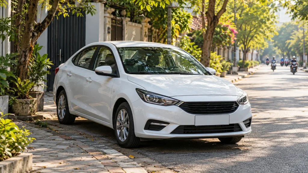 Xe sedan nhìn từ phía trước, phù hợp cho chuyến đi riêng từ Nghệ An ra Hà Nội