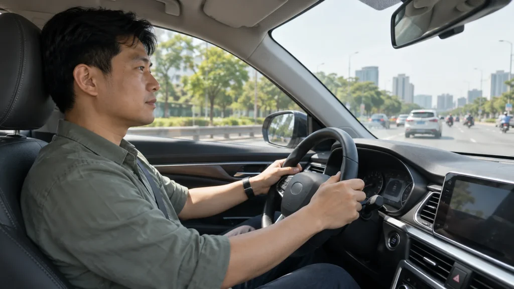 Tài xế ngồi sau vô lăng trong dịch vụ lái xe hộ Vinh