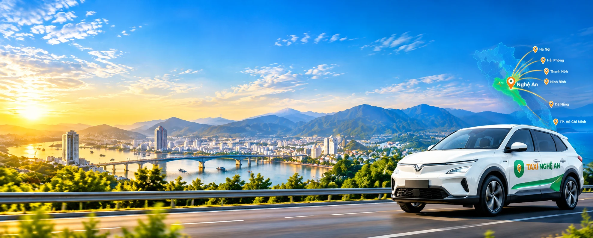 Ảnh minh họa xe taxi và xe 7 chỗ cho hành trình tại Nghệ An