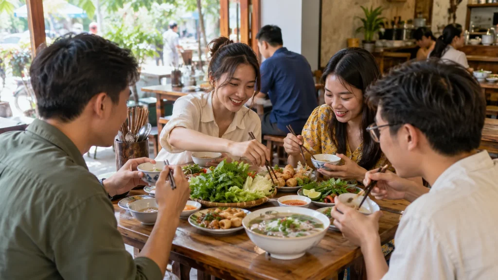 Bữa trưa của đoàn khách sau khi tham quan khu di tích