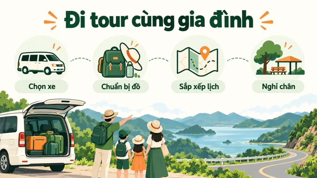Gia đình cùng đi tham quan, minh họa tour Quê Bác Kim Liên đi bằng xe riêng