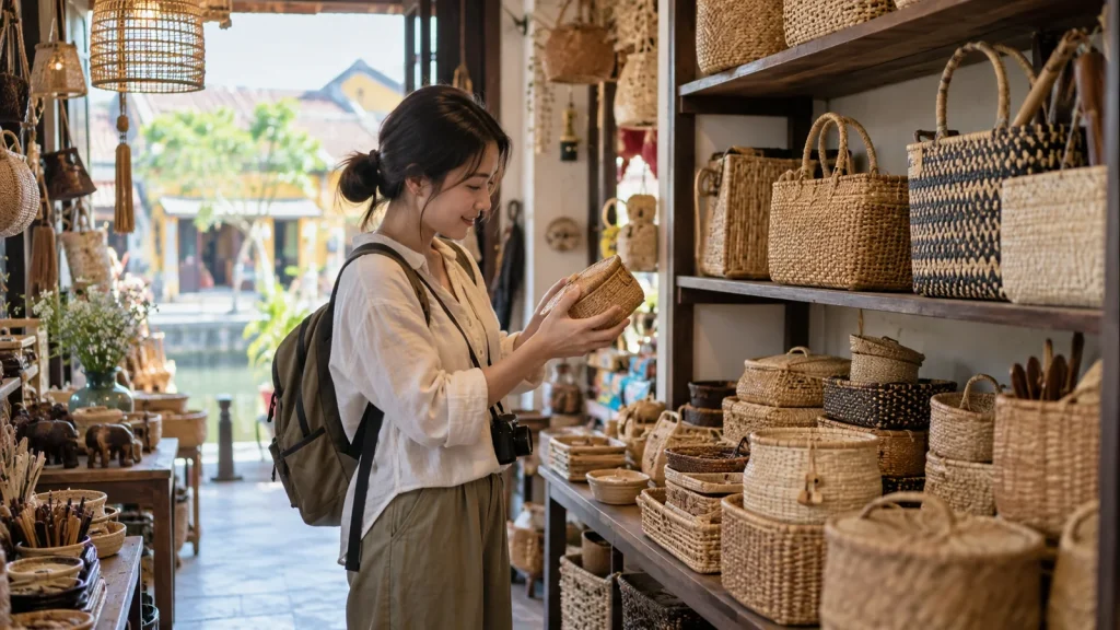 Du khách mua quà tại chợ khi mua đặc sản Nghệ An làm quà