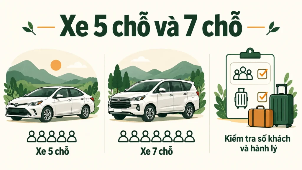 Xe 5 chỗ và 7 chỗ khi thuê xe hợp đồng Nghệ An cho nhóm nhỏ
